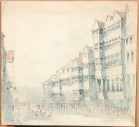 Gadescene, 1843 (blyant og wc på papir)